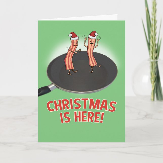 Funny Shakin' Our Bacon Christmas Holiday Card (Front)