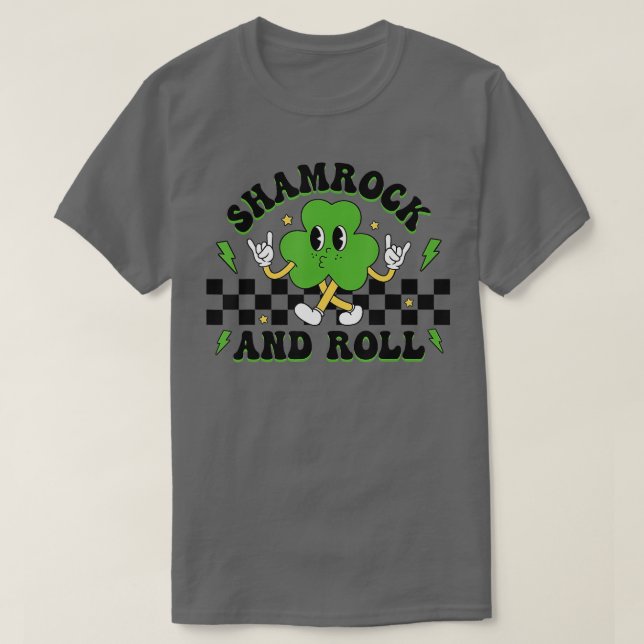 Funny Shamrock And Roll Happy St Patricks Day Chec T-Shirt (Design Front)