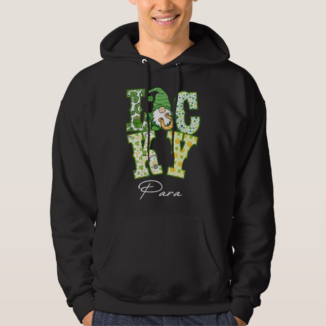 Funny Shamrock Gnome Luck Para St Patricks Day Iri Hoodie (Front)