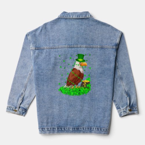 Funny Shamrock Leprechaun Hat Eagle Bird St Patric Denim Jacket