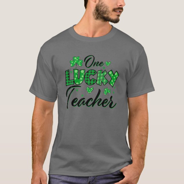 Funny Shamrock One Lucky Teacher St. Patricks Day T-Shirt (Front)