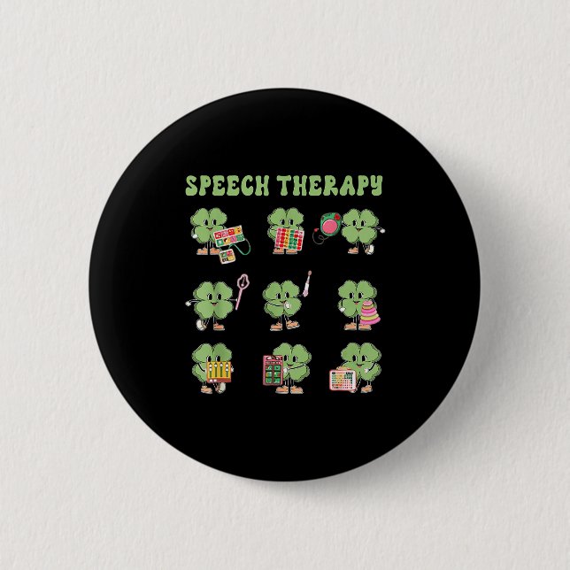 Funny Shamrock Speech Therapy St Patrick's Day Slp Button (Front)