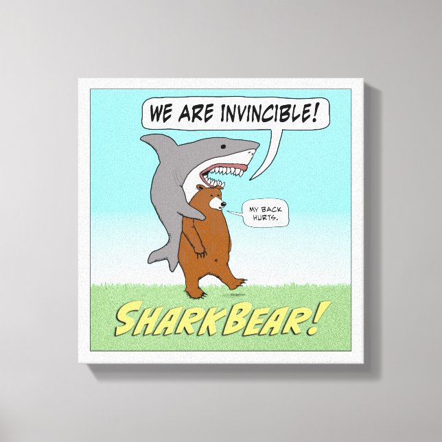 Funny Shark and Bear Invincible Wrapped Canvas Print (Front)