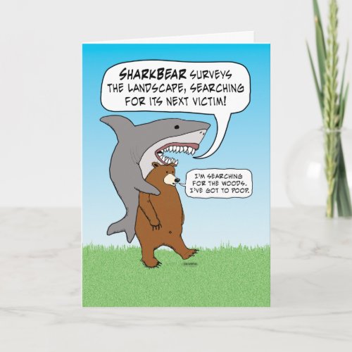 Funny Shark and Bear Quest Birthday Card