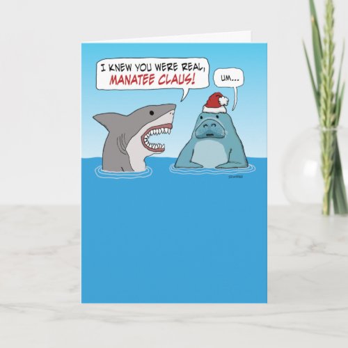 Funny Shark and Manatee Claus Christmas Card