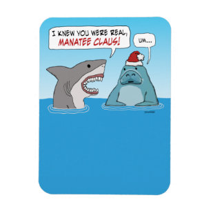 Funny Shark and Manatee Claus Christmas Magnet