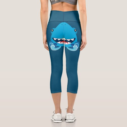 Funny Shark Attack Capri Leggings