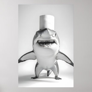 Funny Shark Bathroom Art Print, Toilet Paper Humor Poster