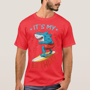 Funny Shark Birthday Summer Surfer Bday Surfboard T-Shirt