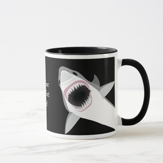 Funny Shark Bite / Shark Attack Custom Text Mug (Right)