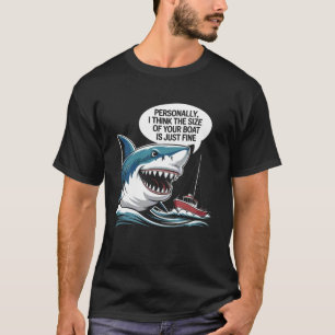 Funny Shark Boat Size Humor Ocean Fishing Sarcasti T-Shirt