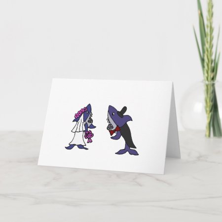 Funny Shark Bride And Groom Wedding Cartoon Card
