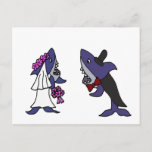 Funny Shark Bride And Groom Wedding Cartoon Postcard at Zazzle