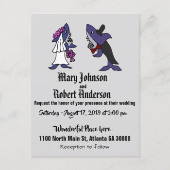 Funny Shark Bride And Groom Wedding Invitation by AllSmilesWeddings at Zazzle