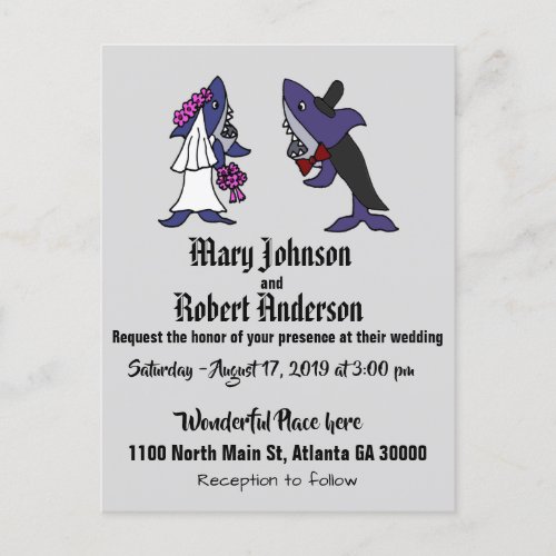 Funny Shark Bride and Groom Wedding Invitation