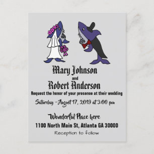 Funny Shark Bride and Groom Wedding Invitation Postcard