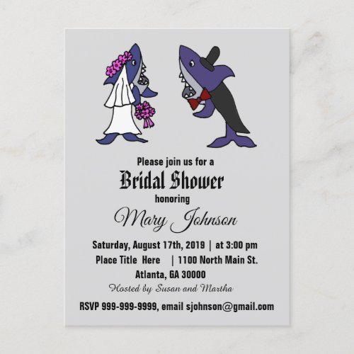 Funny Shark Bride and Groom Wedding Invitation Postcard
