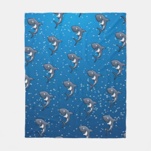 Funny Shark Cartoon Blue Bubbles Fleece Blanket