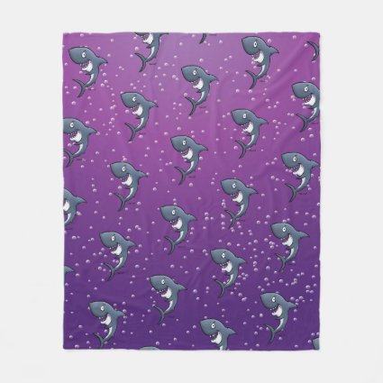 Funny Shark Cartoon Purple Bubbles Fleece Blanket