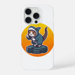 Funny Shark Cat On Robot Vacuum Retro Meme Art iPhone 15 Pro Case