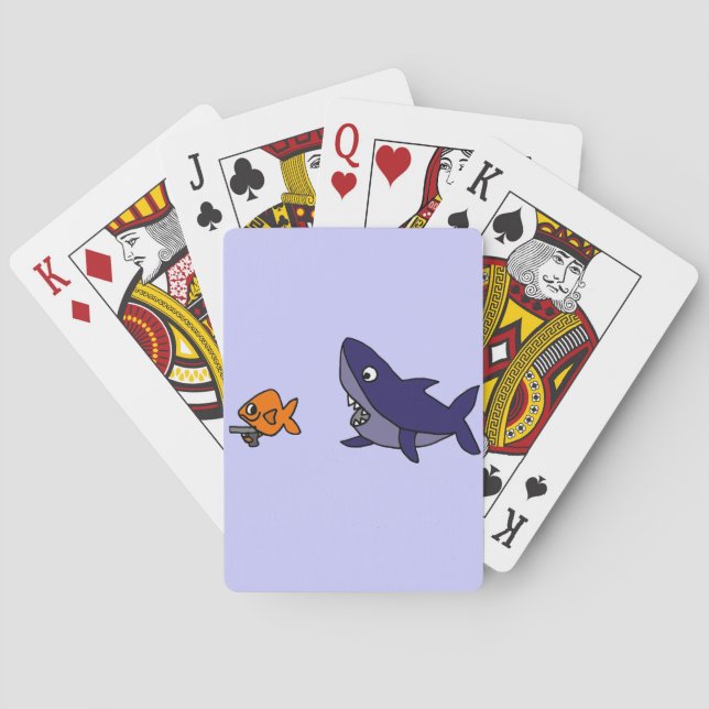 Funny Shark Chasing Goldfish with Gun Poker Cards (Back)