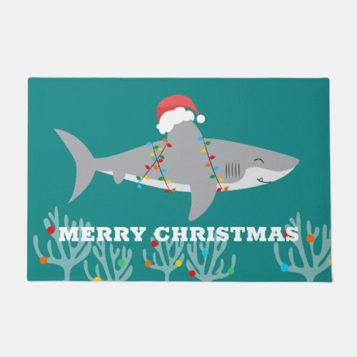 Funny Shark Christmas Door Mat