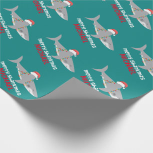 Funny Shark Christmas Name Wrapping Paper