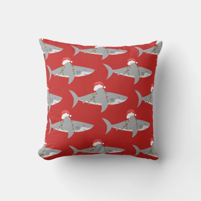 Funny Shark Christmas Throw Pillow (Front)