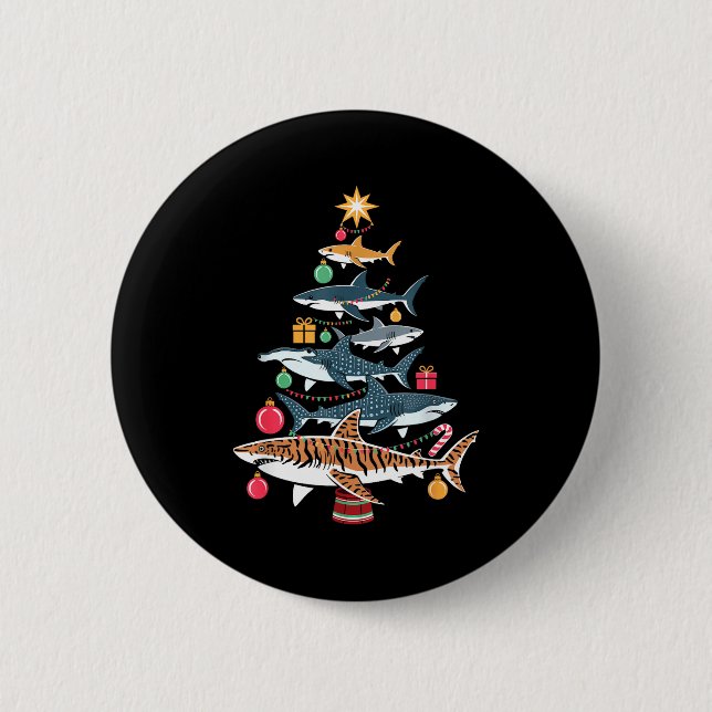 Funny Shark Christmas Tree  Button (Front)