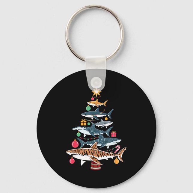Funny Shark Christmas Tree  Keychain (Front)
