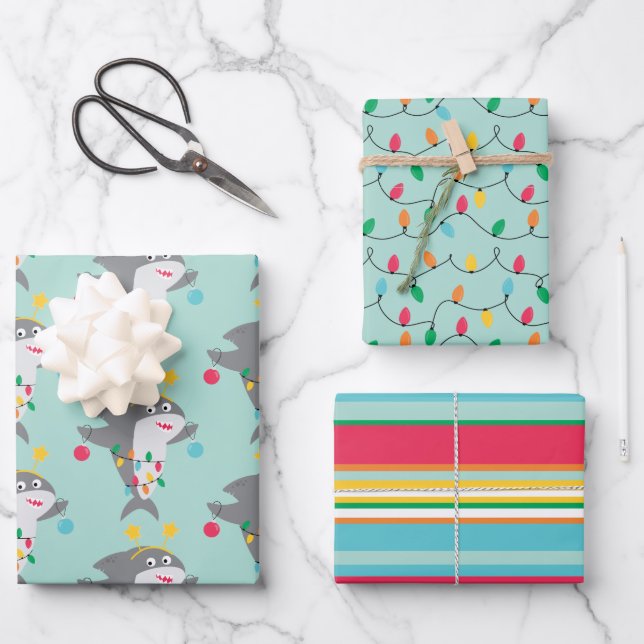 Funny Shark Christmas Wrapping Paper Sheets (Front)