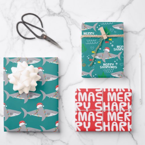 Funny Shark Christmas Wrapping Paper Sheets