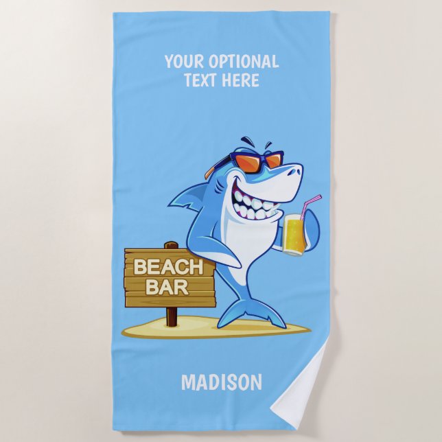 Funny Shark custom name beach towel (Front)