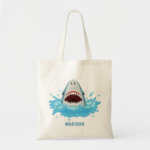 Funny Shark custom name tote bags