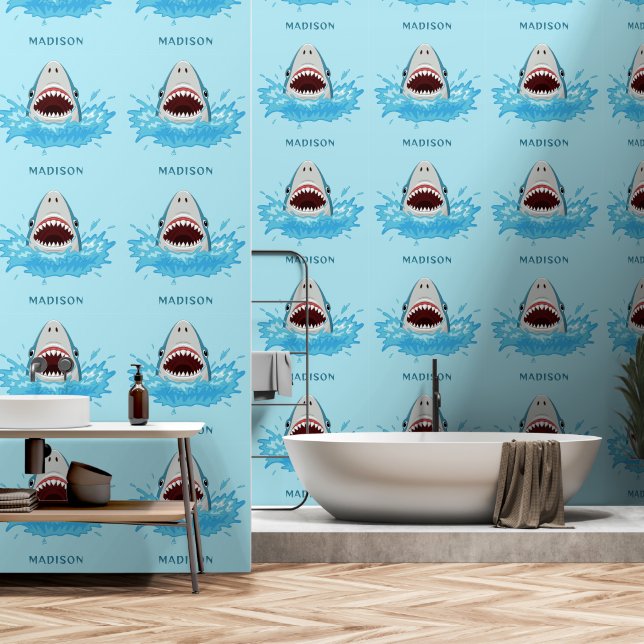 Funny Shark custom name Wallpaper (Bathroom)