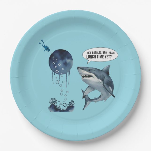 Funny shark diver lunch time :nice bubbles bro paper plates (Front)