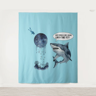 Funny shark diver lunch time nice bubbles bro tapestry