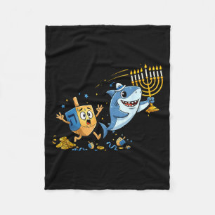 Funny Shark Dreidel Menorah Hanukkah Kids Womens M Fleece Blanket