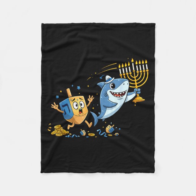 Funny Shark Dreidel Menorah Hanukkah Kids Womens M Fleece Blanket (Front)