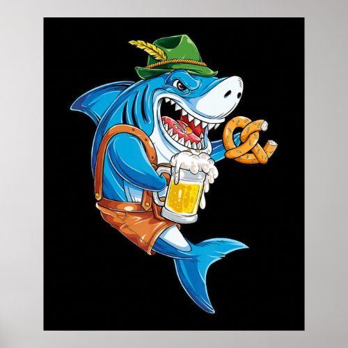 Funny Shark Drink Beer _ Crazy Shark Gifts Poster