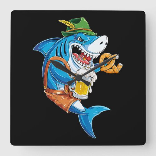 Funny Shark Drink Beer _ Crazy Shark Square Wall Clock