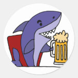 Funny Shark Drinking Beer Classic Round Sticker at Zazzle