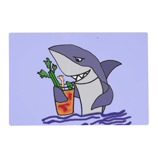 Funny Shark Drinking Bloody Mary Cartoon Placemat (Front)