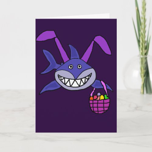 Funny Shark Easter Bunny Cartoon Holiday Card