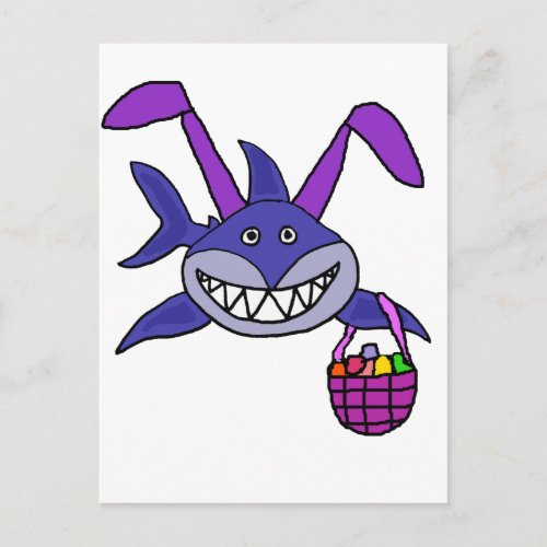 Funny Shark Easter Bunny Cartoon Holiday Postcard