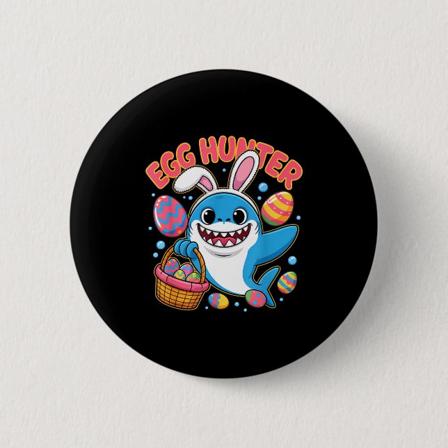 Funny shark easter bunny cute egg hunter  button (Front)