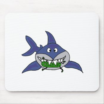 Funny Shark Eating Pickle Man Cartoon Mouse Pad by patcallum at Zazzle