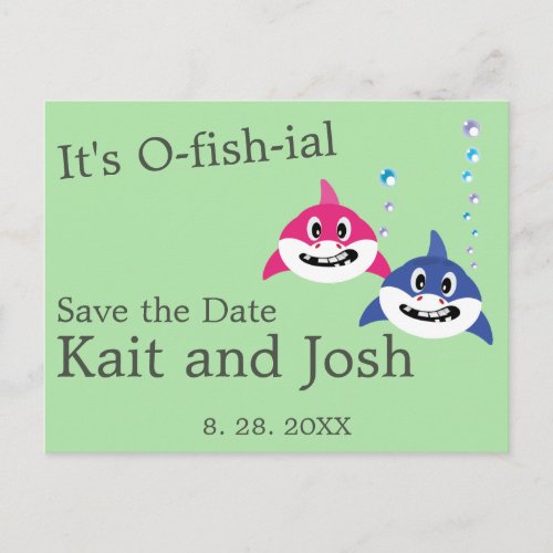 Funny Shark Fish Theme Wedding save the date Postcard