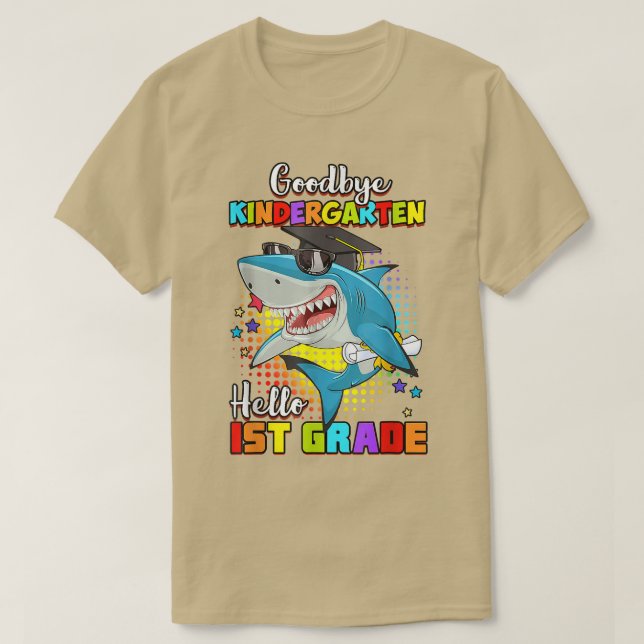Funny Shark Goodbye Kindergarten Graduation Hello  T-Shirt (Design Front)