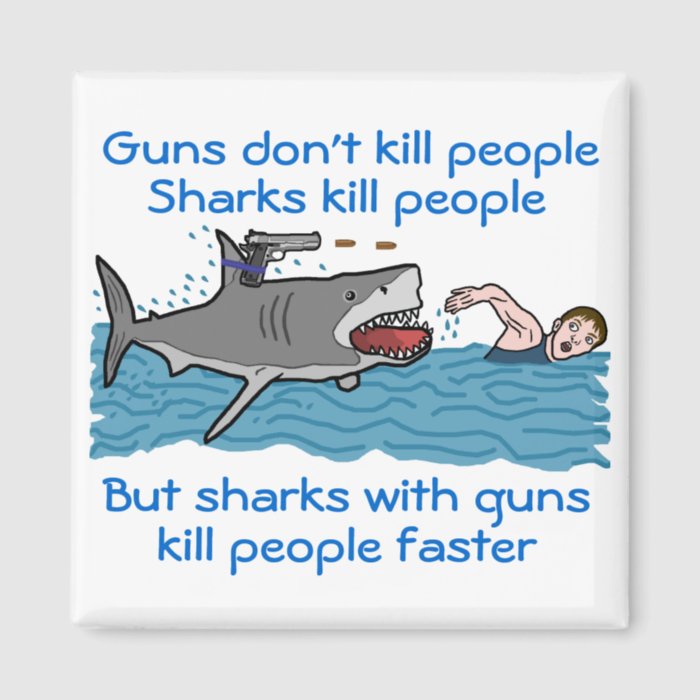 Funny Shark Gun Control Fridge Magnets